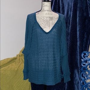 FREE PEOPLE TEAL NIGHT KNIT SWEATER NWT